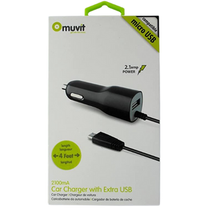 Muvit Autolader Micro-USB + Extra USB 2,1A - Fooniq.nl