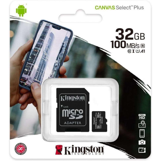 Kingston Micro SD kaart 32 GB + SD Adapter - Fooniq.nl