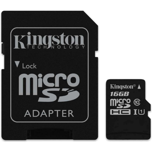 Kingston Micro SD kaart 16 GB + SD Adapter - Fooniq.nl