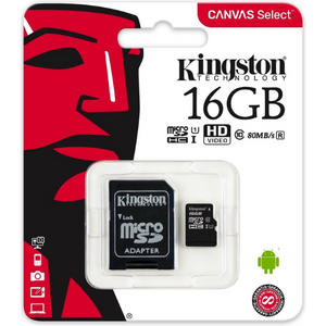 Kingston Micro SD kaart 16 GB + SD Adapter - Fooniq.nl