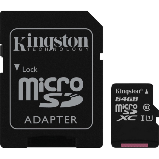 Kingston Micro SD kaart 64 GB + SD Adapter - Fooniq.nl