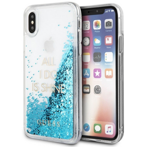 Guess Hard Hoesje Apple iPhone X/XS Glitter Blauw - Fooniq.nl