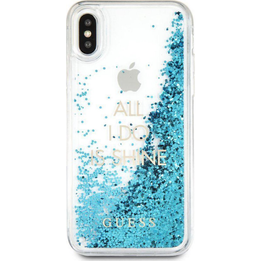 Guess Hard Hoesje Apple iPhone X/XS Glitter Blauw - Fooniq.nl