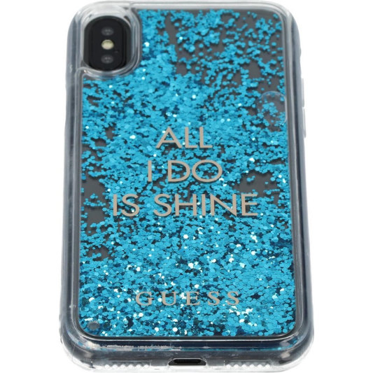 Guess Hard Hoesje Apple iPhone X/XS Glitter Blauw - Fooniq.nl
