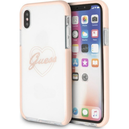 Guess Hoesje Apple iPhone X/XS Transparant Roze - Fooniq.nl