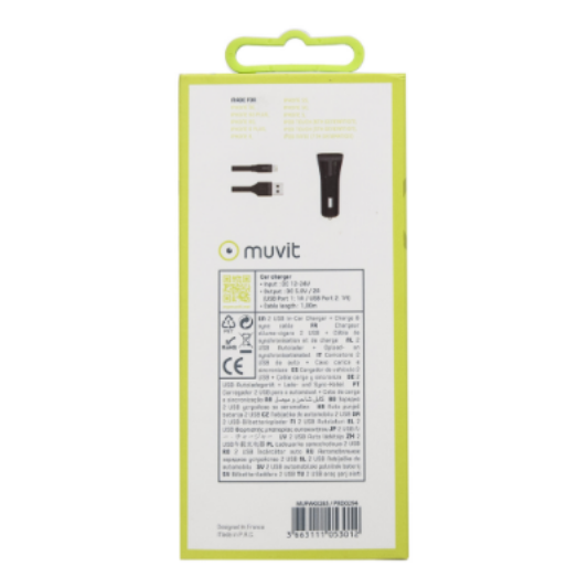 Muvit Autolader Dubbele USB + Apple Kabel - Fooniq.nl