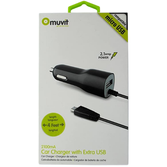 Muvit Autolader Micro-USB + Extra USB 2,1A - Fooniq.nl