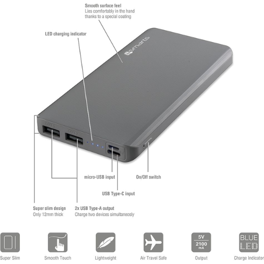 4smarts Power Bank 10000 mAh Blauw - Fooniq.nl